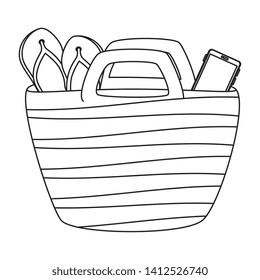 beach bag summer with flip flops and smartphone