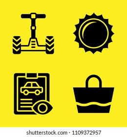 beach bag, sun, car repair and segway vector icon set. Sample icons set for web and graphic design