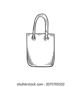 Beach bag for things and shopping. Summer vacation at the sea. Hand drawn thin line art vector illustration. Isolated simple doodle element.