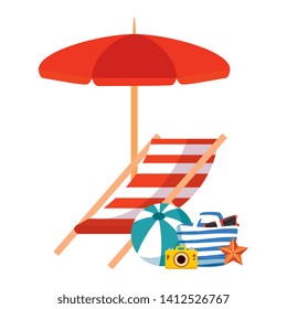 beach bag with umbrella and summer icons