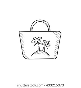Icono de esbozo vectorial de bolsa de playa aislado en el fondo. Icono de la bolsa de playa dibujada a mano. Icono de boceto de bolsos de playa para infografía, sitio web o aplicación.