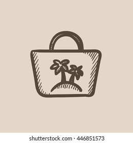 Icono de esbozo vectorial de bolsa de playa aislado en el fondo. Icono de la bolsa de playa dibujada a mano. Icono de boceto de bolsos de playa para infografía, sitio web o aplicación.
