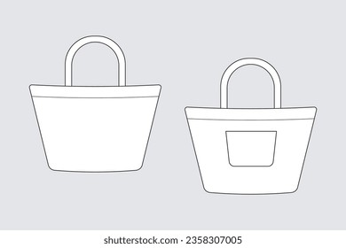 Beach bag vector template isolated on white. Apparel models sketch set. Outline for fashion clothes design. Front and back view
