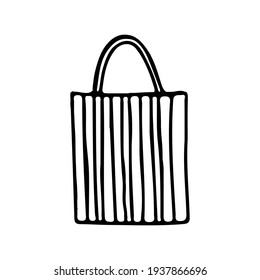 Bolsa de playa con rayas verticales.  Ilustración de esquema de estilo Doodle.  Vector.