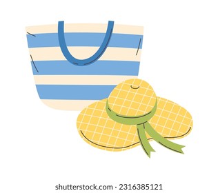 Bolsa De Playa Y Mujeres Ilustración Del Vector De Sombrero