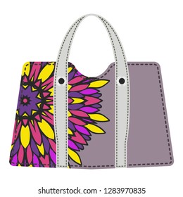 Beach bag for women with mandala ornament. vector illustrationon summer background.