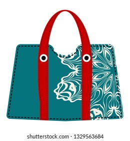 Beach bag for women with mandala ornament. vector illustrationon summer background.