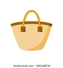 Beach bag, yellow shopper bag with shoulder straps. Vector illustration in a flat style, isolated on a white background.