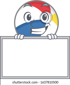 Beach ball cartoon design concept grinning with board