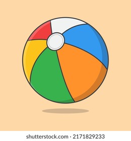 Beach Ball Cartoon Vector Illustration. Beach Ballon For Holidays Summer Flat Icon Outline