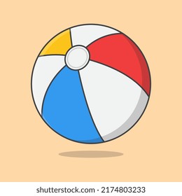 Beach Ball Cartoon Vector Illustration. Colorful Beach Ballon For Holidays Summer Flat Icon Outline