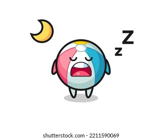 beach ball character illustration sleeping at night , cute design