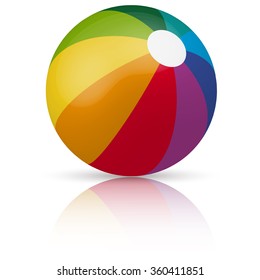 beach ball in different colors with reflection and shadow