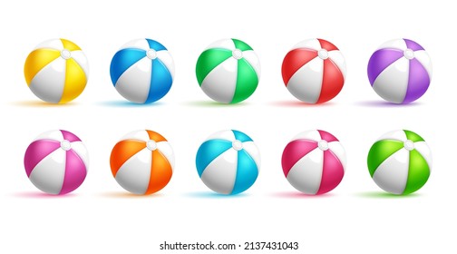 Beach ball element vector set. Summer 3d beach balls in colorful design isolated in white background for fun toys collection. Vector illustration.
