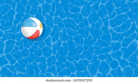 Pelota de playa en la piscina vacía y despejada. Agua limpia y clara. Anuncio de vacaciones de verano. Vista superior de la piscina. Ilustración vectorial