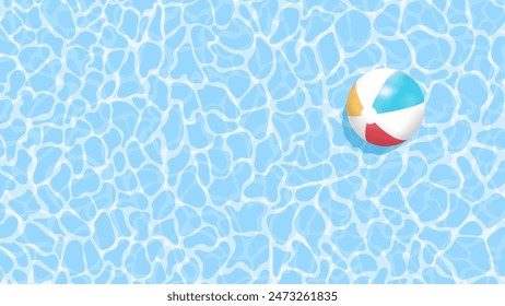 Beach ball in the empty clear pool. Fresh clear water. Summer holidays banner. Swimming pool top view. Vector illustration