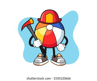 Beach ball firefighter cartoon. Mascot Character vector.