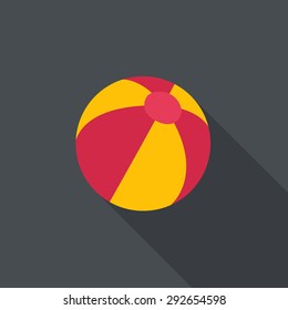 Beach ball. Flat design with a long shadow.