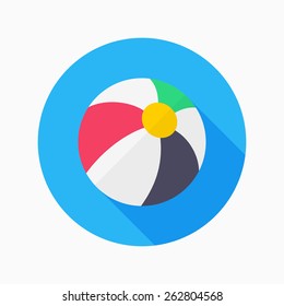 beach ball flat icon with long shadow on blue circle background , vector illustration , eps10