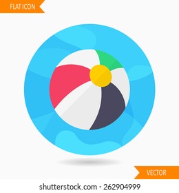 beach ball flat icon with long shadow on blue circle background , vector illustration , eps10