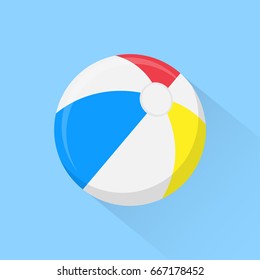 Beach ball flat icon with long shadow isolated on background. Vector illustration. Eps 10.