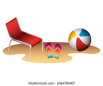 beach ball with flip flops and chair