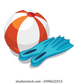 Beach ball and flippers are essential accessories for having fun and staying safe while swimming in the ocean or pool during summer vacation