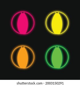 Beach Ball four color glowing neon vector icon
