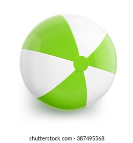 Beach Ball with Green Stripes. Isolated Illustration on White Background.