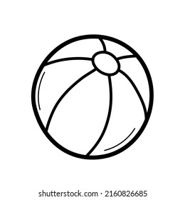Beach ball. Hand drawn sketch icon of children inflatable toy. Isolated vector illustration in doodle line style.