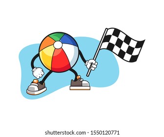 Beach ball hold racing flag cartoon. Mascot Character vector.