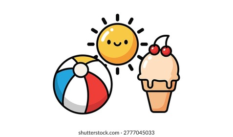 Beach ball and ice cream cone illustration