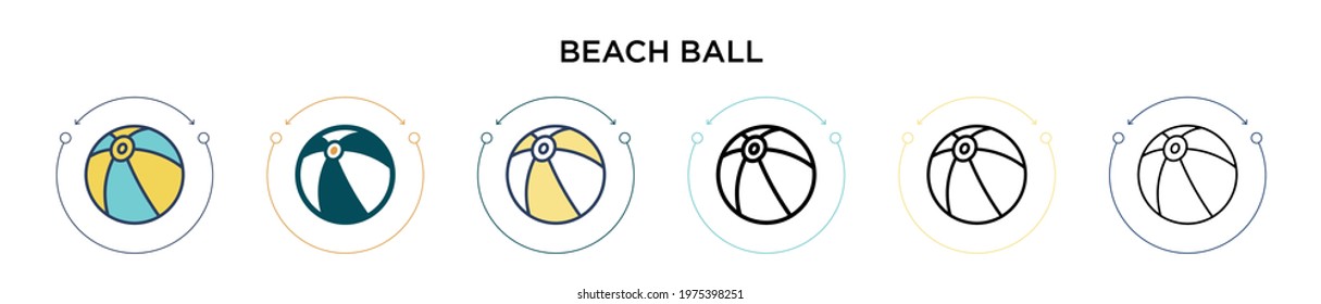 Beach ball icon in filled, thin line, outline and stroke style. Vector illustration of two colored and black beach ball vector icons designs can be used for mobile, ui, web