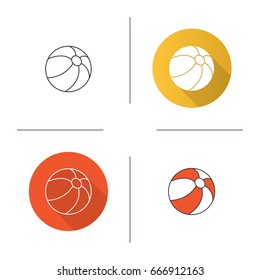 Beach ball icon. Flat design, linear and color styles. Isolated vector illustrations