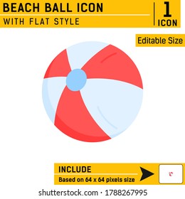 Icono de bola de playa con estilo plano aislado en fondo blanco. Plantilla de diseño de iconos para vacaciones, viajes, sitio web, aplicación móvil, logotipo y proyecto. Incluye 64x64 píxeles perfectos. archivo EPS