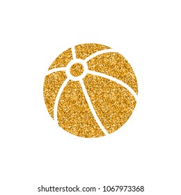 Beach ball icon in gold glitter texture. Sparkle luxury style vector illustration.