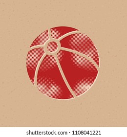Beach ball icon in halftone style. Grunge background vector illustration.