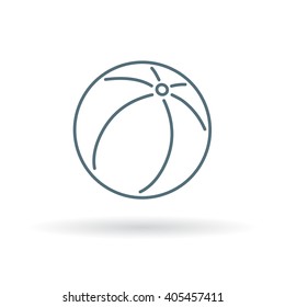 Beach ball icon. Inflatable beachball symbol. Summer striped ball sign. Thin line icon on white background. Vector illustration.