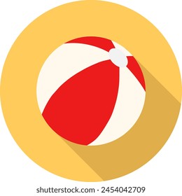 Beach ball, beach ball icon isolated on yellow background with shadow. Vector, cartoon illustration. Vector.
