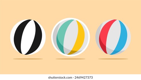 Beach ball icon set in flat design style. Vector illustration.