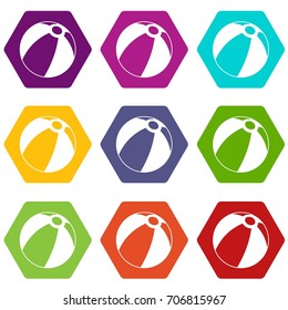 Beach ball icon set many color hexahedron isolated on white vector illustration