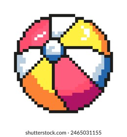 Beach ball icon for summer holidays in pixel art style. Vintage computer video arcade games of the 80s, 90s. Design for mobile games, postcards, stickers. Vector illustration.