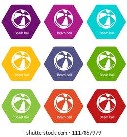 Beach ball icons 9 set coloful isolated on white for web