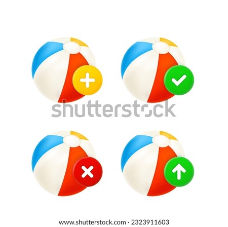 Beach ball icons set with different pictograms. 3d vector icons set isolated on white background