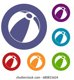 Beach ball icons set in flat circle red, blue and green color for web