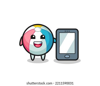 beach ball illustration cartoon holding a smartphone , cute design