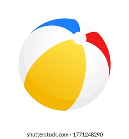 Beach ball illustration with red, yellow, white, and blue colors. Beach stuff vector in flat style isolated on white