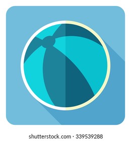 Beach ball isolated on blue background. Flat design. Vector illustration.
