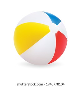 Beach ball isolated on a white background. Realistic icon inflatable ball. Vector illustration 3D. Design element.