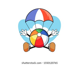 Beach ball jumping parachute cartoon. Mascot Character vector.
